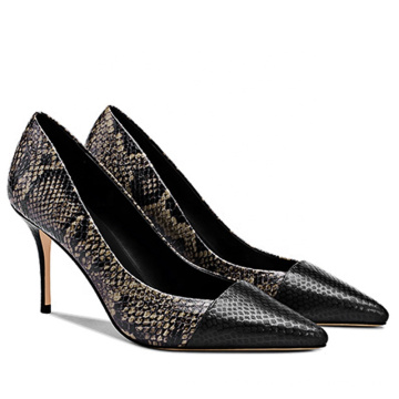 Snake Print Heels Stiletto Custom Women's Pumps Black Snake Genuine Leather Shoes Ladies Women custom Dress Shoes Heels